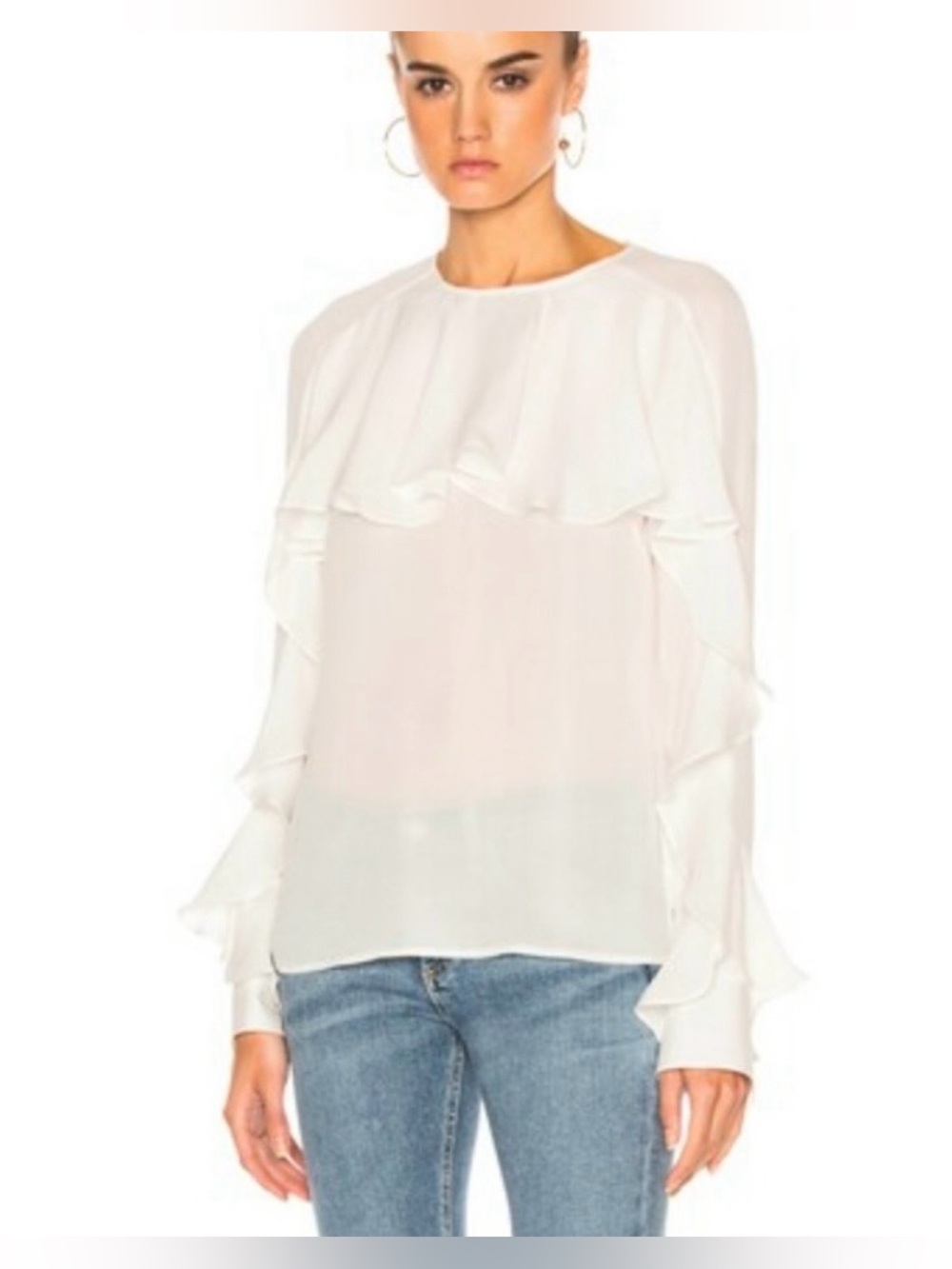 Veronica Beard Mia Ruffle Blouse Top 6 Ivory 100% Silk Long Sleeve Sheer Cape
